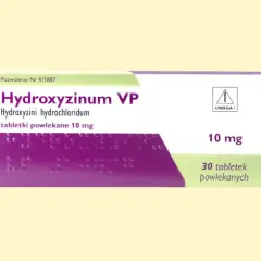 Opakowanie leku Hydroxyzinum VP 10 mg, 30 tabletek powlekanych.
