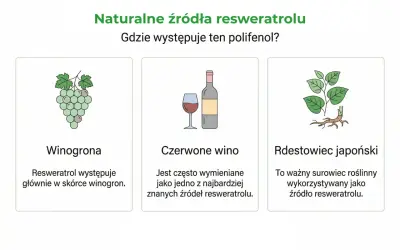 Winogrona, czerwone wino i rdestowiec japoński to naturalne źródła resweratrolu. Resweratrol na co? Warto poznać jego pochodzenie.