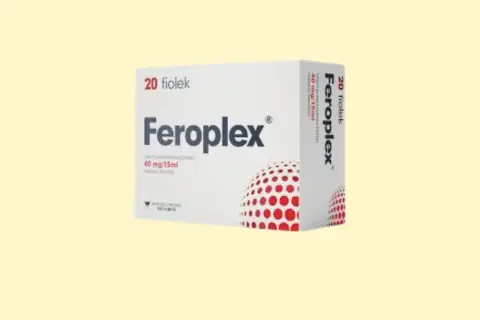 Opakowanie leku Feroplex 40 mg, zawierające 20 fiolek.