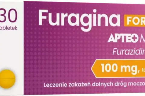 Opakowanie leku Furagina Forte 100 mg, 30 tabletek. Leczenie zakażeń dróg moczowych. Informacje o furagina forte dawkowanie znajdziesz na ulotce.