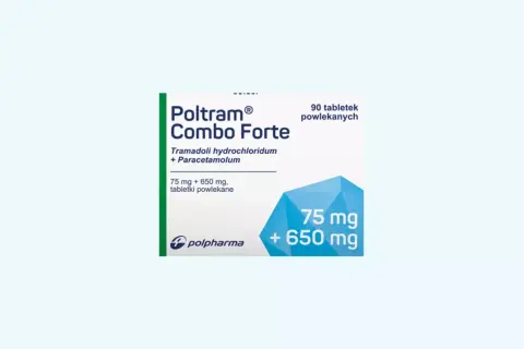 Opakowanie leku Poltram Combo Forte 75 mg + 650 mg, zawierające 90 tabletek powlekanych.