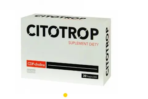 Opakowanie suplementu diety Citotrop na co? Zawiera CDP-cholinę, 30 kapsułek.