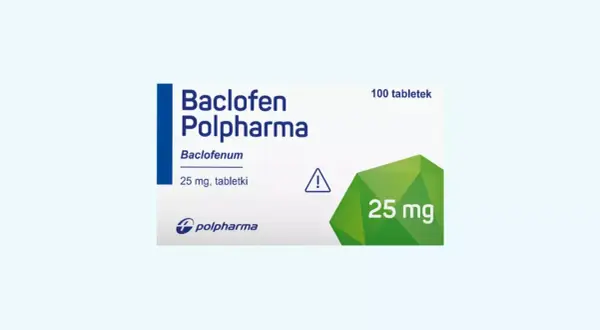 Opakowanie leku Baclofen Polpharma 25 mg. Stosowany na skurcze mięśni.