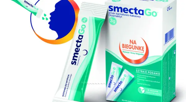SmectaGo na biegunkę. Hamuje i leczy biegunkę, łagodzi ból brzucha. Gotowa do wypicia zawiesina.