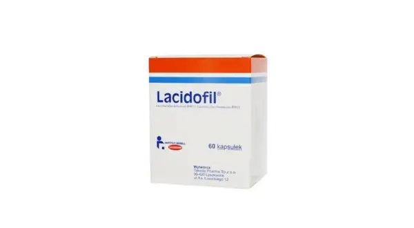 Opakowanie Lacidofil, probiotyk na co dzień, zawiera 60 kapsułek.