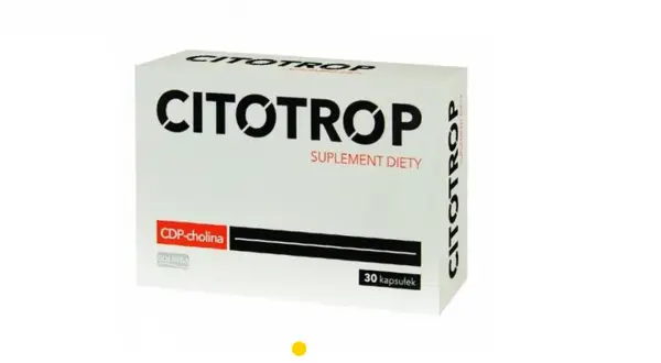 Opakowanie suplementu diety Citotrop na co? Zawiera CDP-cholinę, 30 kapsułek.