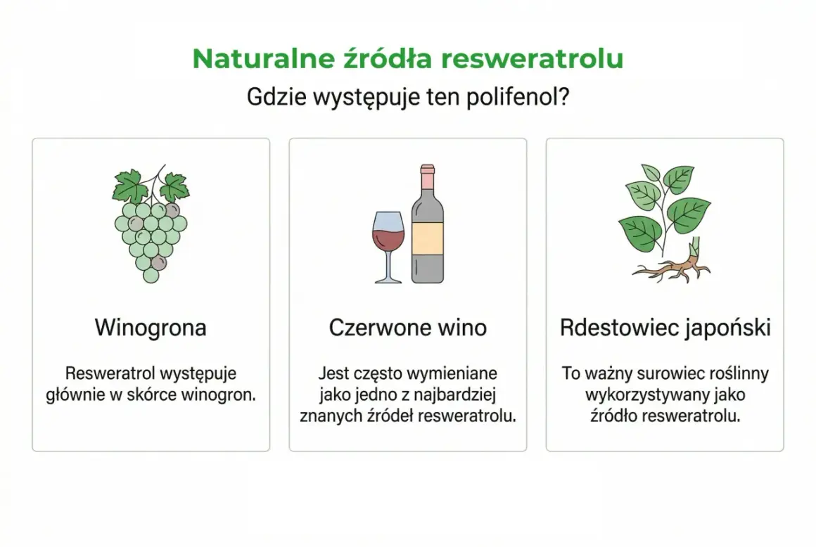 Winogrona, czerwone wino i rdestowiec japoński to naturalne źródła resweratrolu. Resweratrol na co? Warto poznać jego pochodzenie.