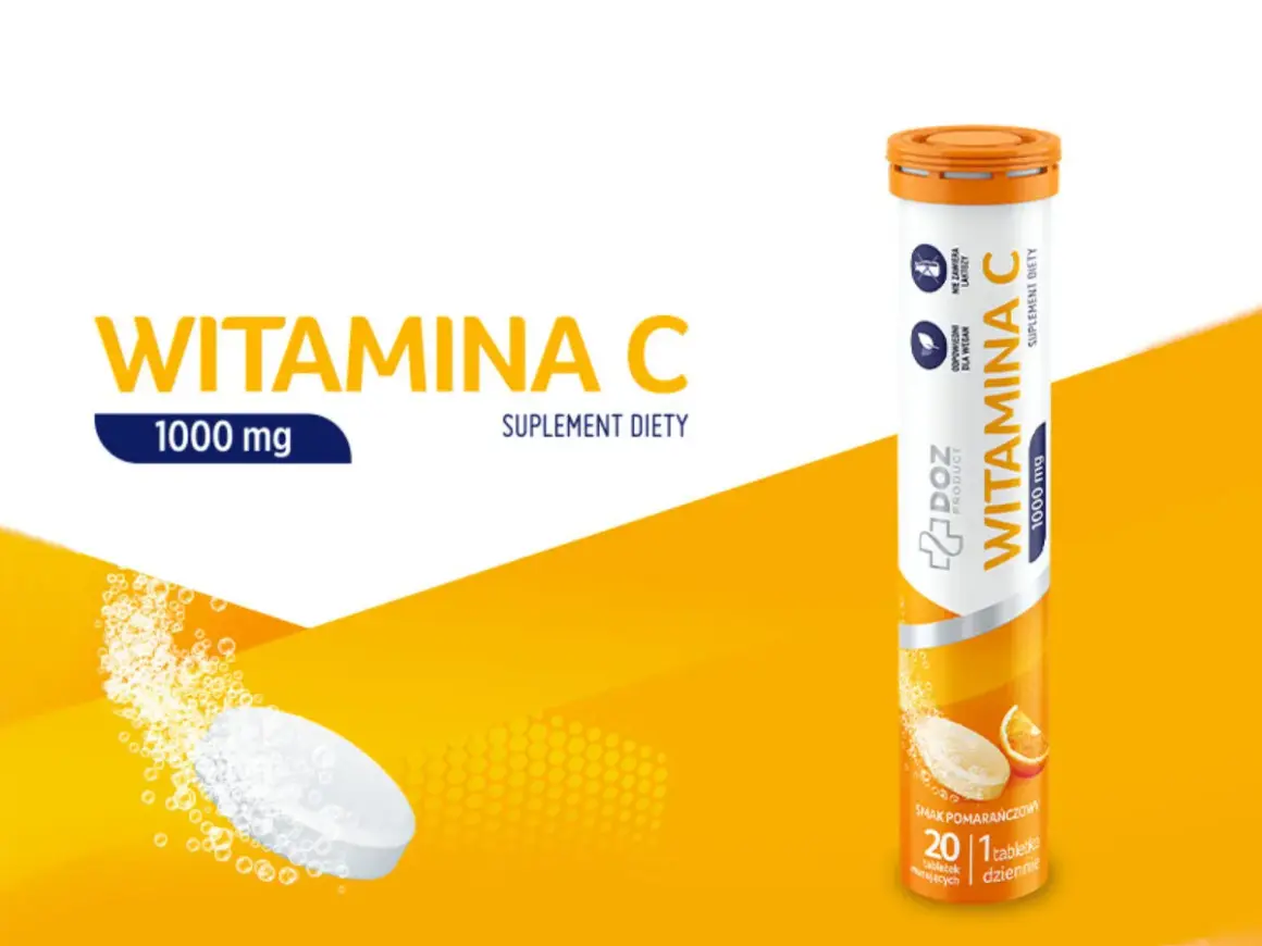 Wzmacnia odporność! Witamina C 1000 mg w tabletkach musujących o smaku pomarańczowym. Wspiera organizm, pomagając w walce z przeziębieniem.
