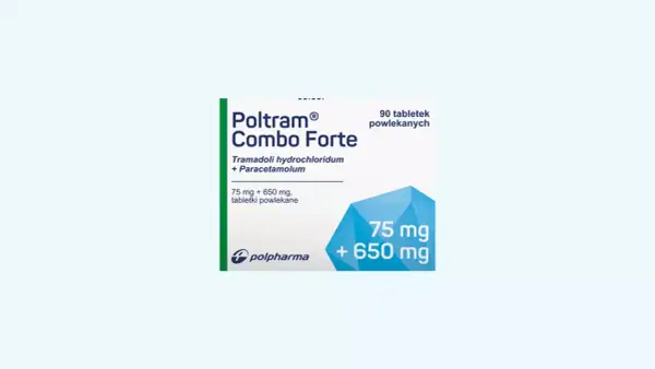 Opakowanie leku Poltram Combo Forte 75 mg + 650 mg, zawierające 90 tabletek powlekanych.